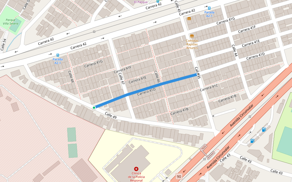 Carrera 41D walking route map in Barranquilla