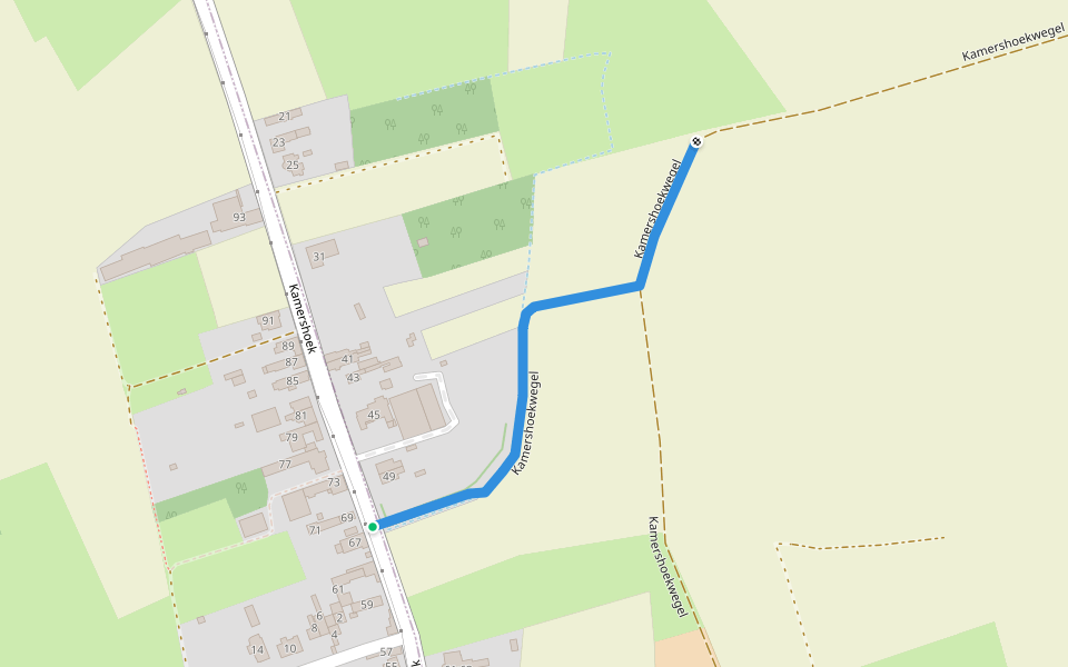Kamershoekwegel walking route map in Berlare