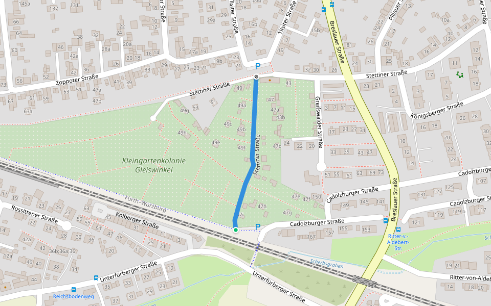 Stettiner Straße walking route map in Fürth