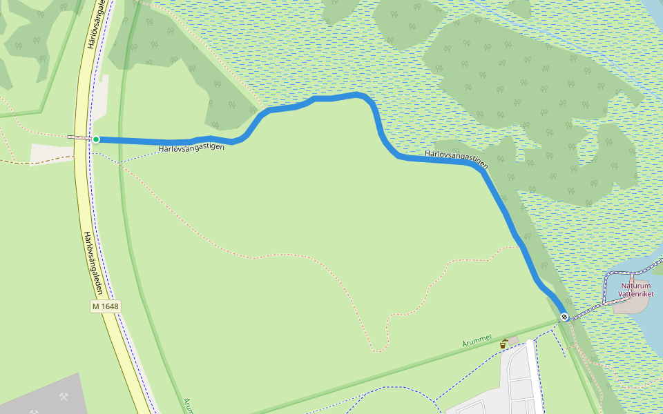 Härlövsängastigen walking route map in Kristianstad
