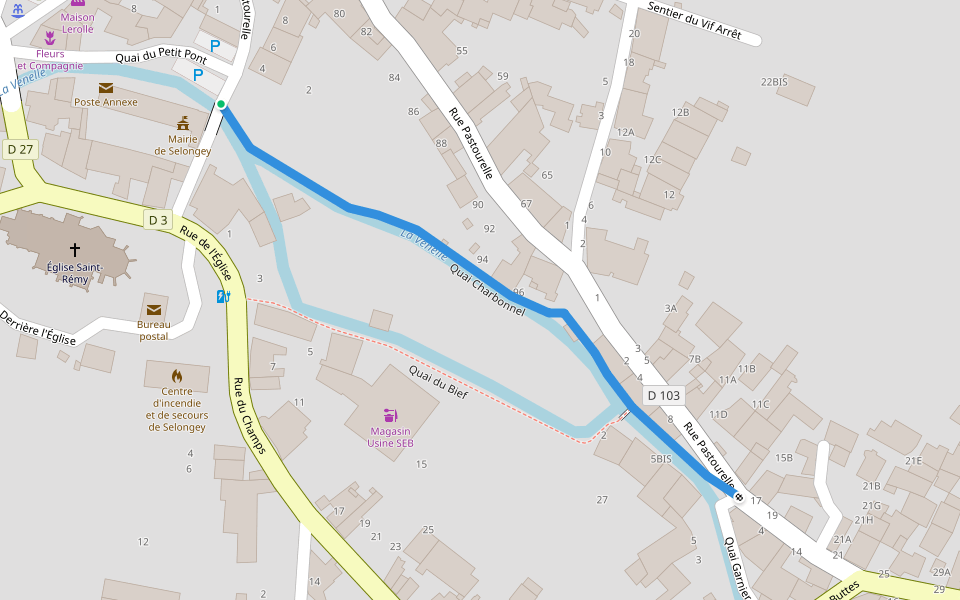 Quai Charbonnel walking route map in Selongey