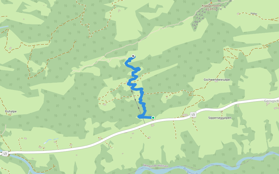 Weg zur Schrofenalpe walking route map in Hittisau