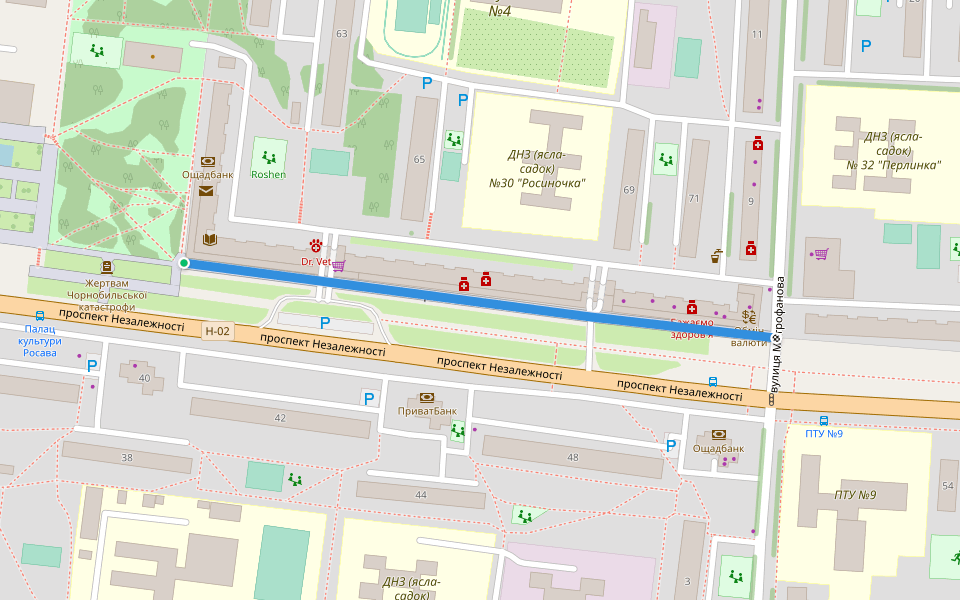Незалежності проспект walking route map in Bila Tserkva