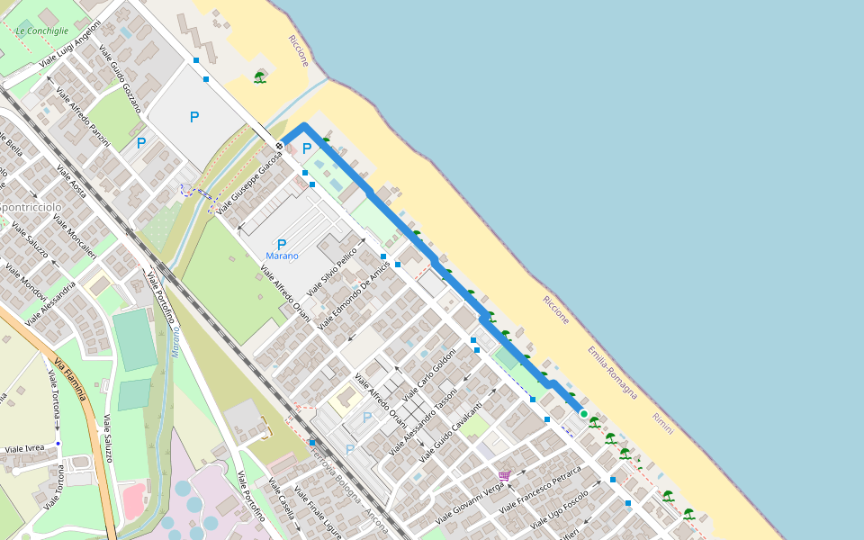 Passeggiata Johann Wolfgang von Goethe walking route map in Riccione