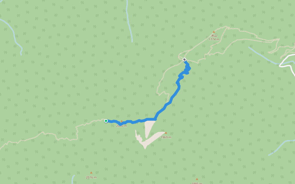 空木岳登山道 walking route map in Komagane