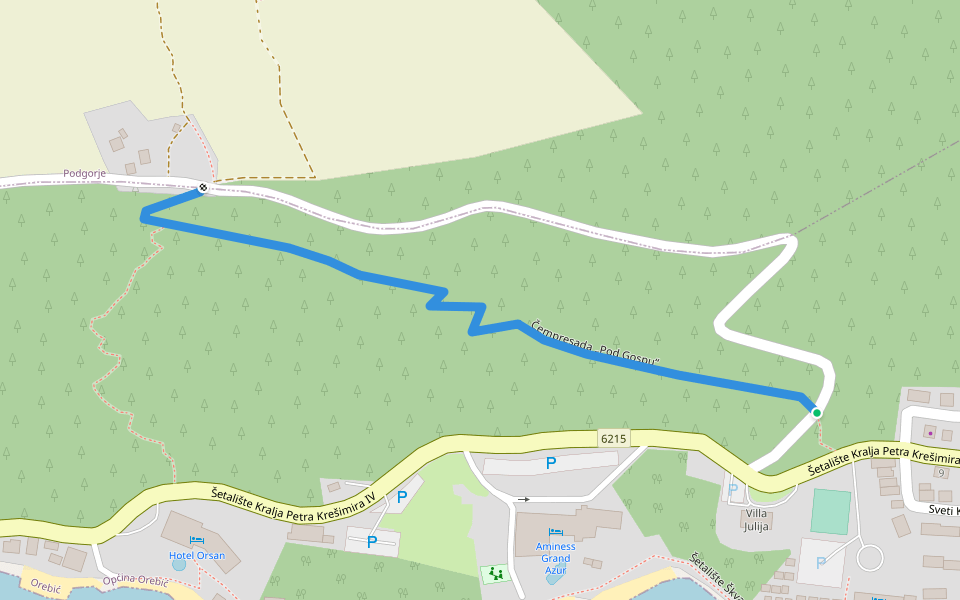 Čempresada „Pod Gospu“ walking route map in Makarska