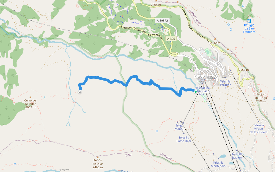 Sendero de Prado Redondo walking route map in Sierra Nevada