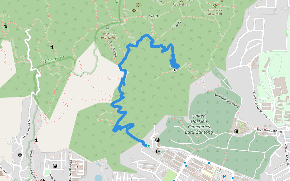 Bukit Gantung Trail walking route map in George Town