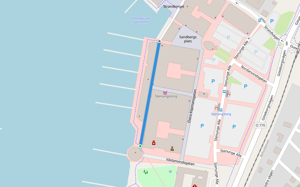 Västra Köpmansgatan walking route map in Stenungsund