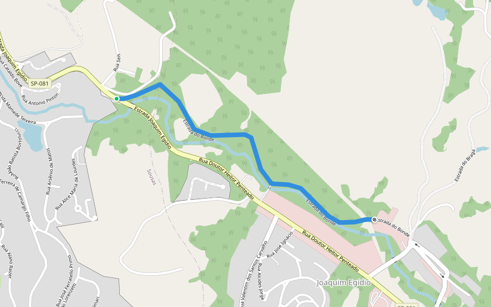 Estrada do Bonde walking route map in Campinas