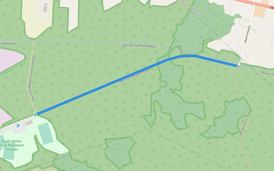 Path from Bikepath to Park walking route map in Glassboro