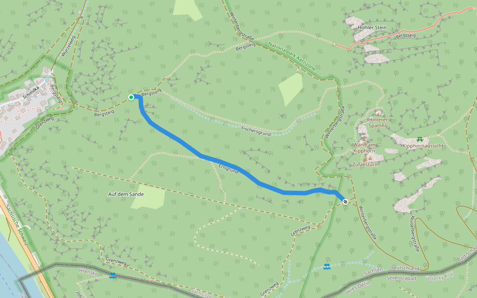 Erlsgrund walking route map in Bad Schandau