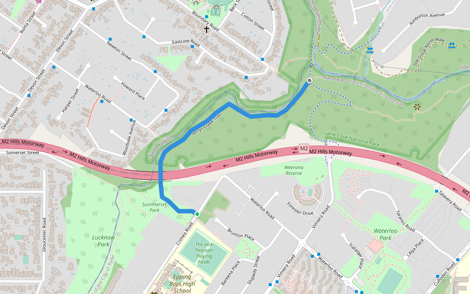 Terrys Creek Trail walking route map in Marsfield