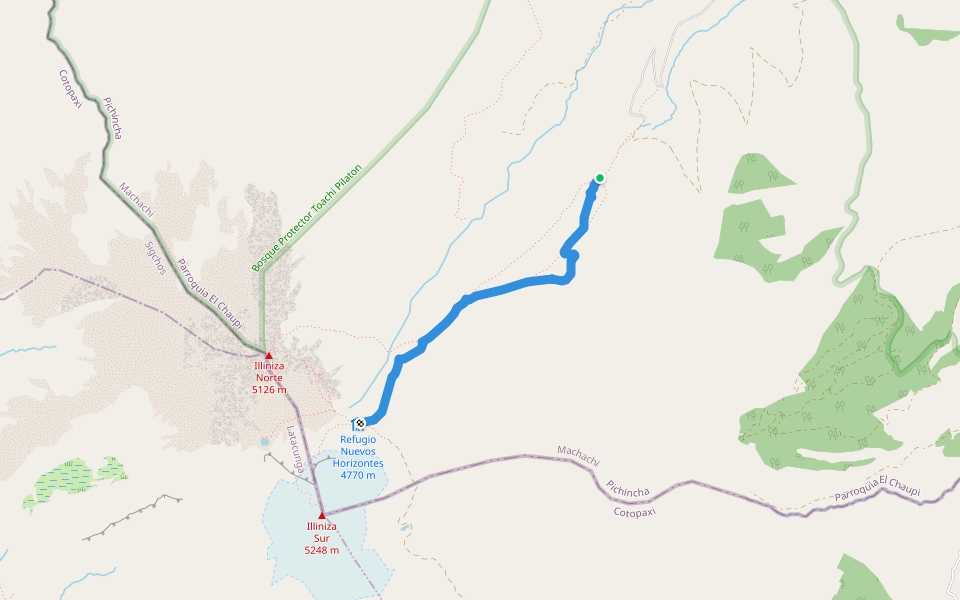 Camino al Refugio walking route map in El chaupi