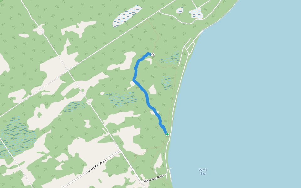 Juniper Falls Side Trail (Bruce Trail) walking route map in Miller Lake