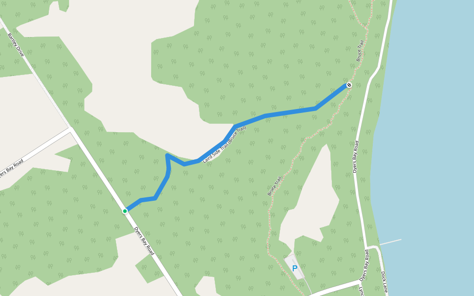 Laird Side Trail (Bruce Trail) walking route map in Miller Lake