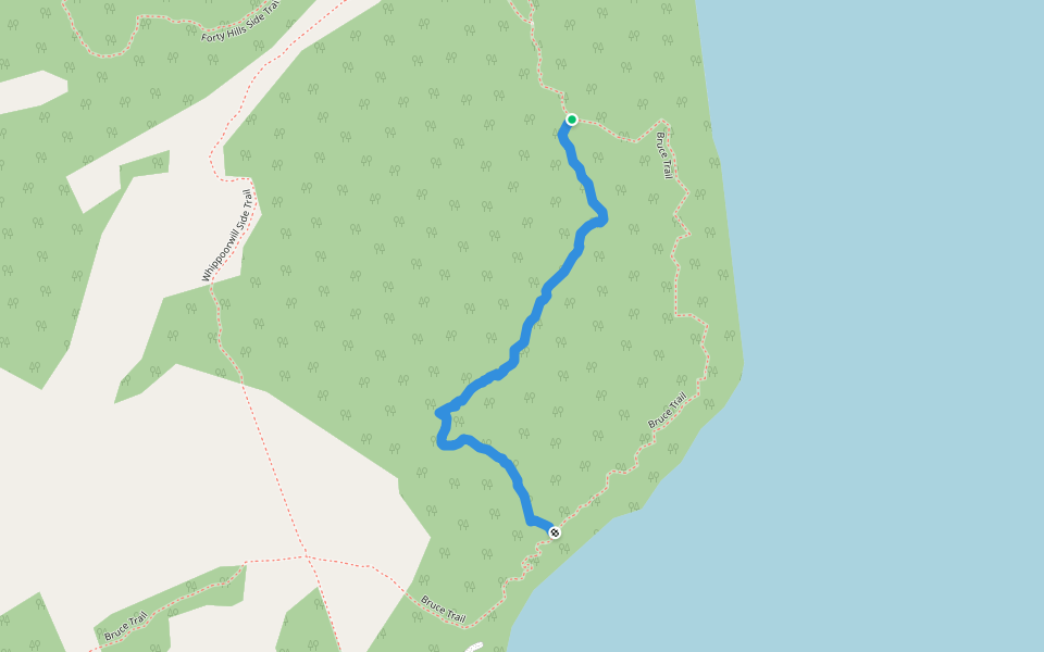 White Bluff Side Trail walking route map in Lion's Head