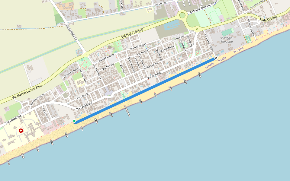 Lungomare Gina Lollobrigida walking route map in Lido di Jesolo