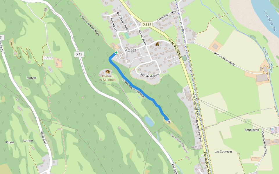 Sentier des Castagnères walking route map in Adast