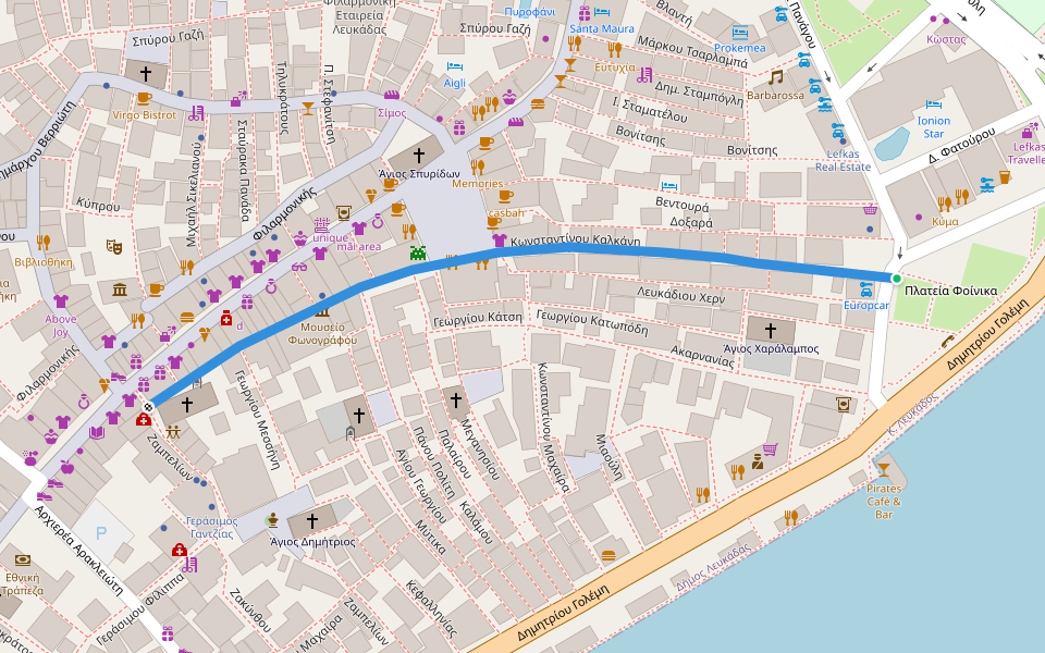Κωνσταντίνου Καλκάνη walking route map in Lefkada