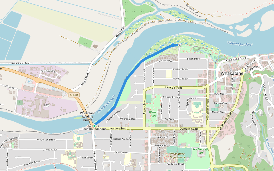 Warren Cole Walkway walking route map in Whakatāne