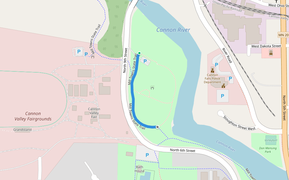 Mill Towns State Trail walking route map in Cannon Falls