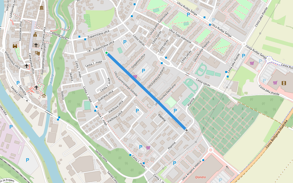 Ulica Nikole Tesle walking route map in Kranj