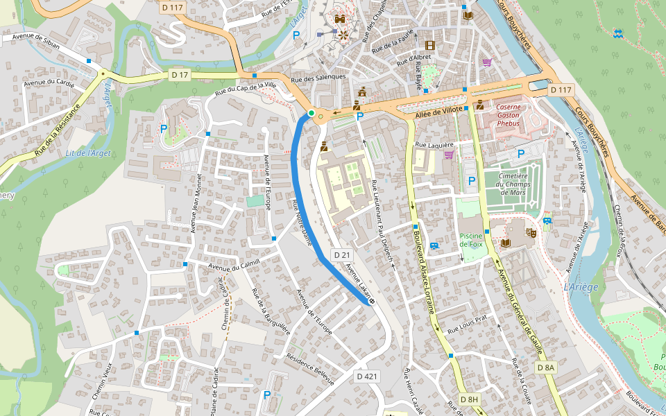 Rue Notre-Dame walking route map in Foix