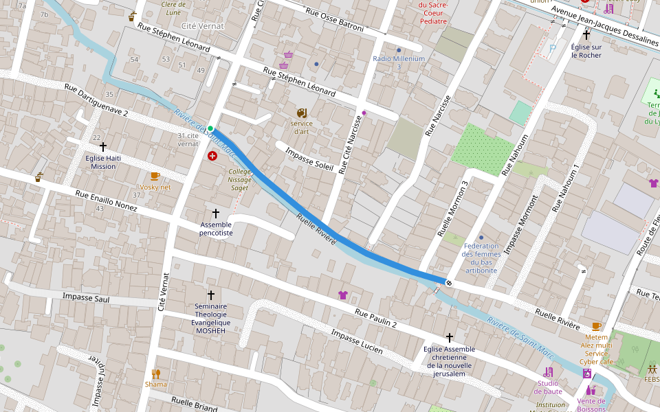 Ruelle Rivière walking route map in Saint-Marc