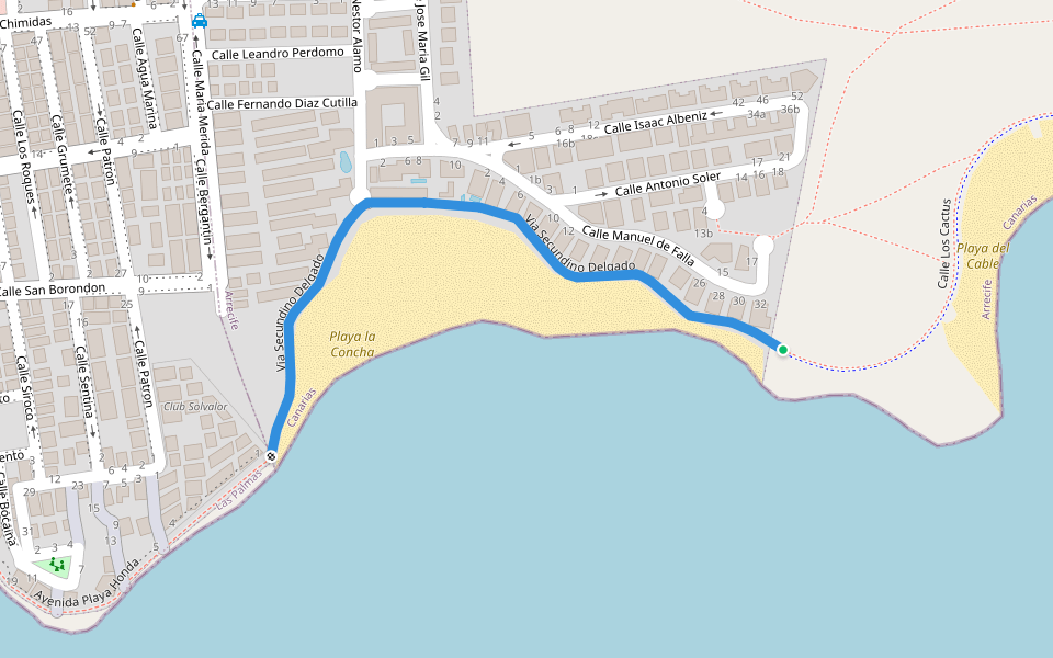 Via Secundino Delgado walking route map in Playa Honda