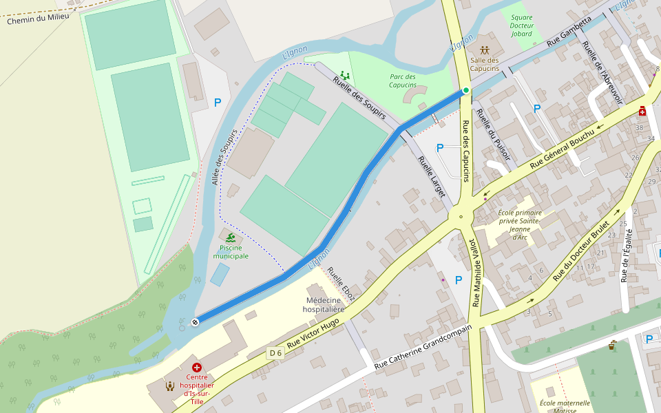 Allée des Capucins walking route map in Is-sur-Tille