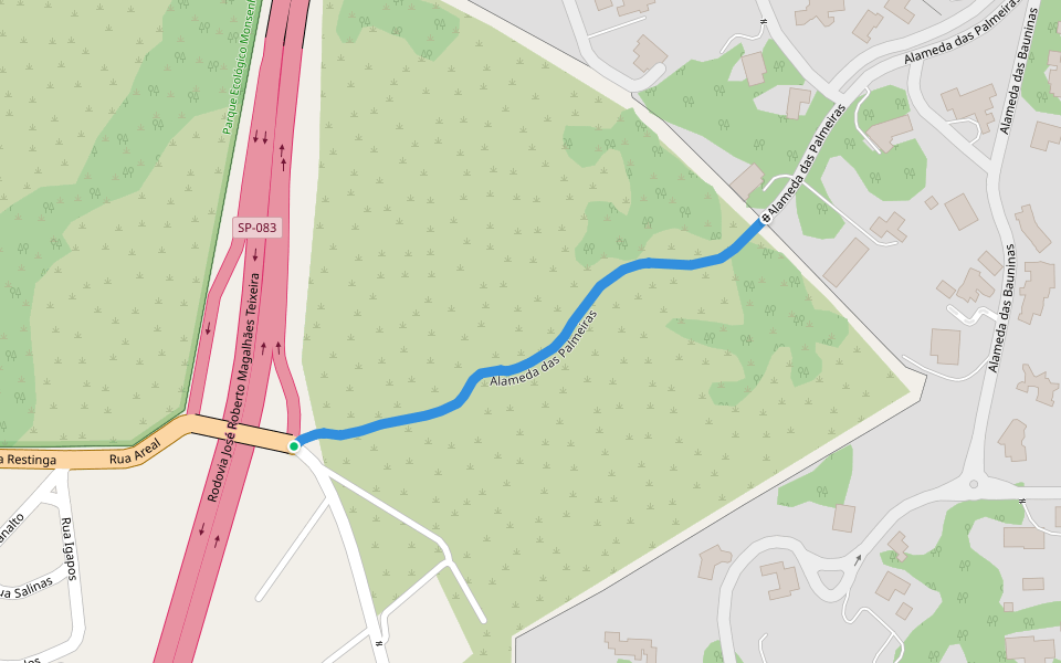 Alameda das Palmeiras walking route map in Campinas