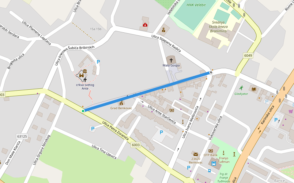 Šetalište kneza Branimira walking route map in Benkovac