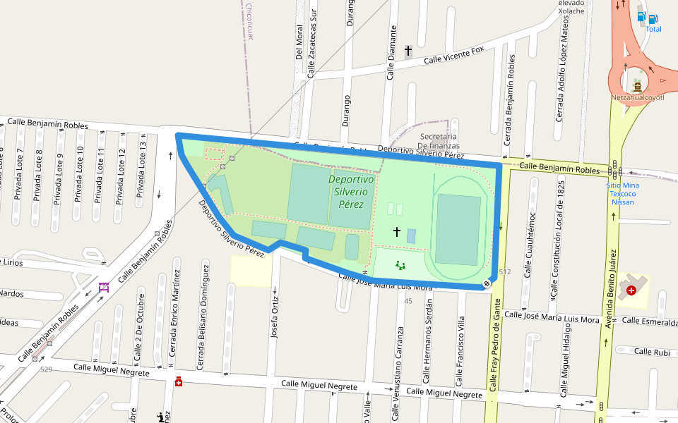 Deportivo Silverio Pérez walking route map in Texcoco de Mora