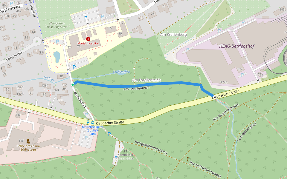 Am Forellenteich walking route map in Darmstadt