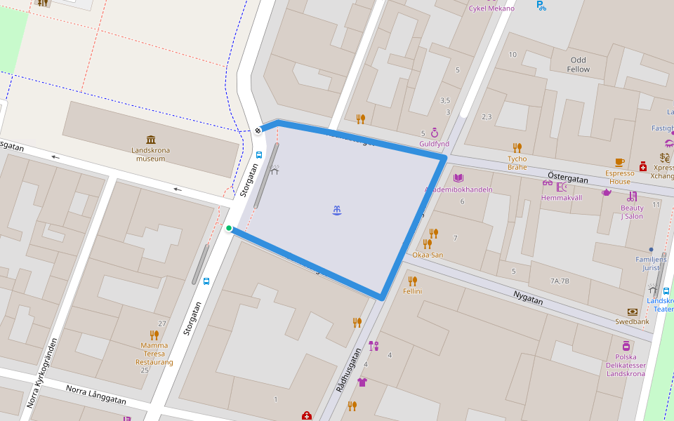 Rådhustorget walking route map in Landskrona
