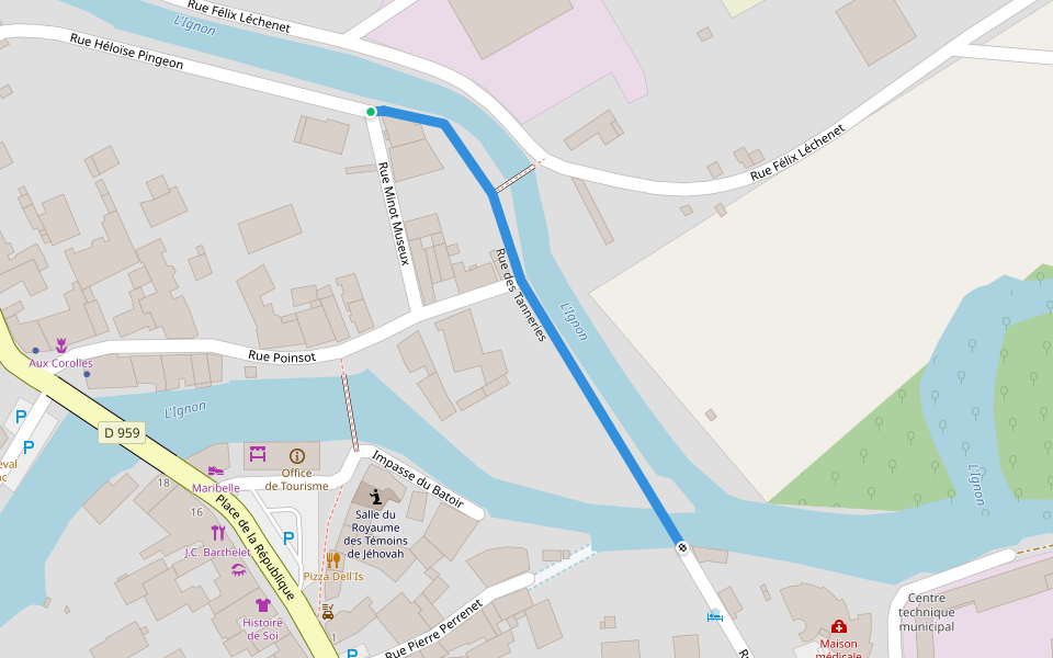 Rue des Tanneries walking route map in Is-sur-Tille