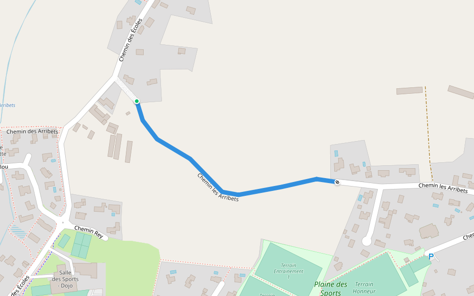 Chemin les Arribets walking route map in Sauvagnon