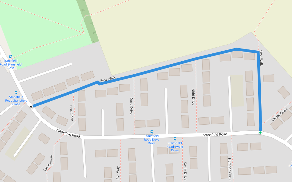 Foss Walk walking route map in Castleford