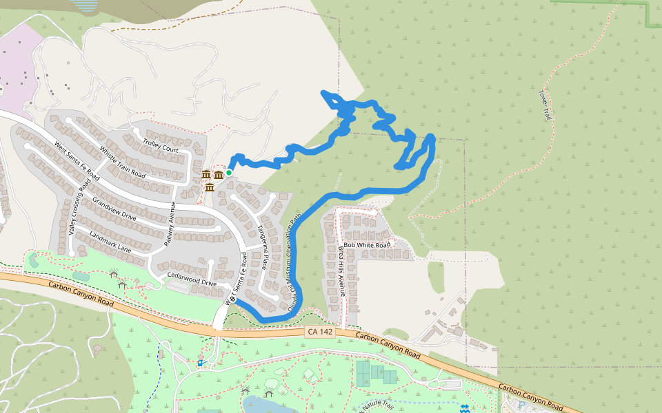 Olinda Oil Museum Obervation Path walking route map in Brea