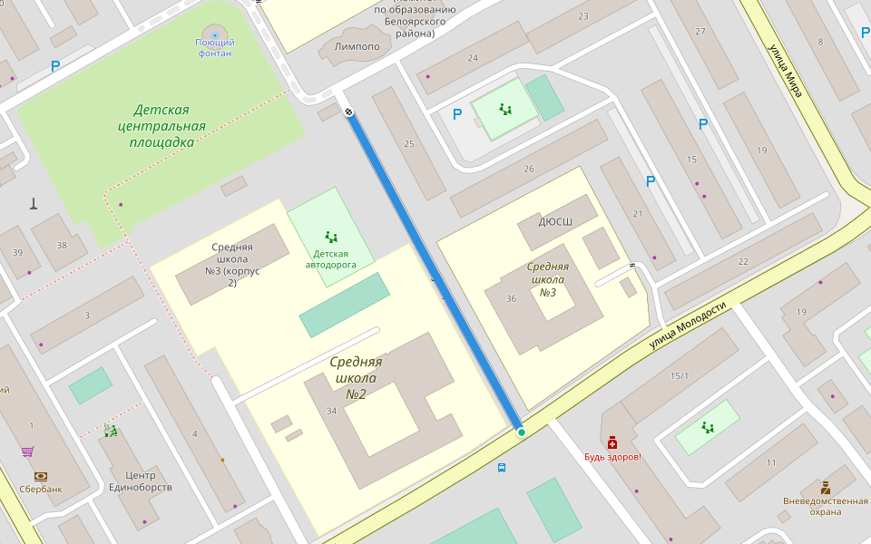 Лесная улица walking route map in Beloyarsky