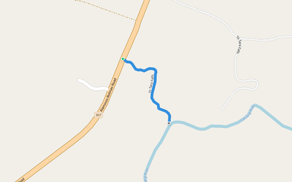 to Tara Falls walking route map in Bolinao