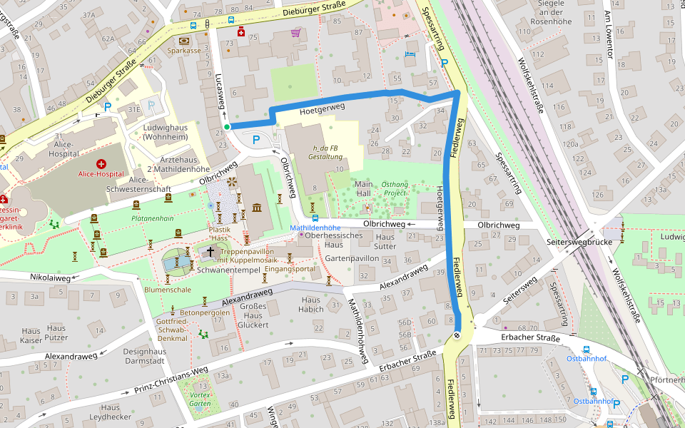Hoetgerweg walking route map in Darmstadt