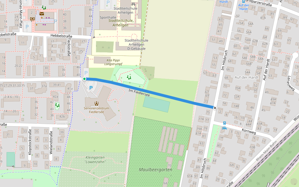Im Fiedlersee walking route map in Darmstadt