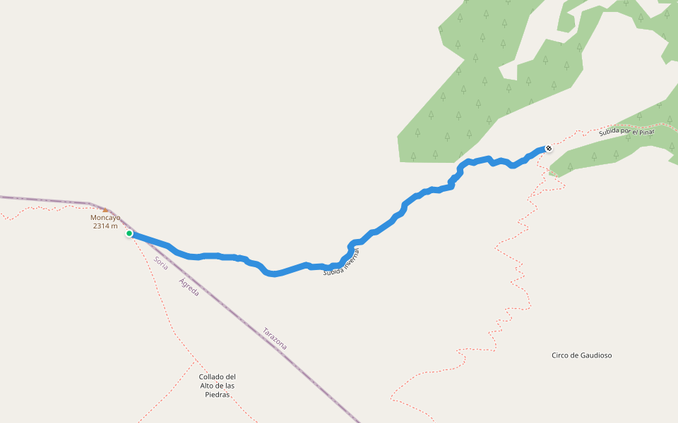 Subida invernal walking route map in Cueva de Ágreda
