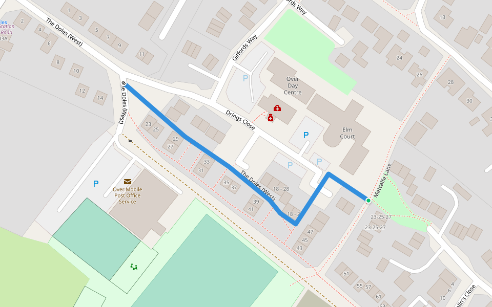 The Doles (West) walking route map in Over