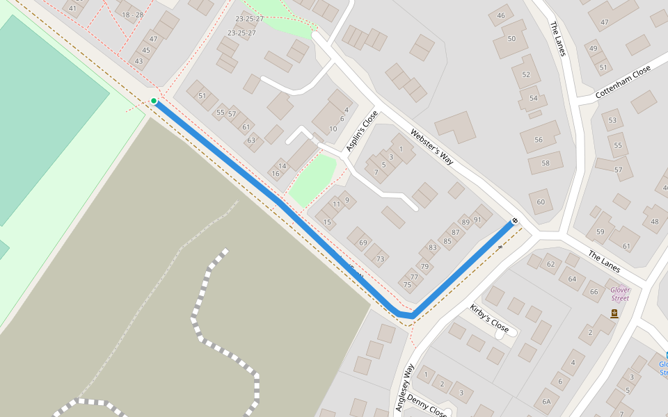 The Doles (East) walking route map in Over