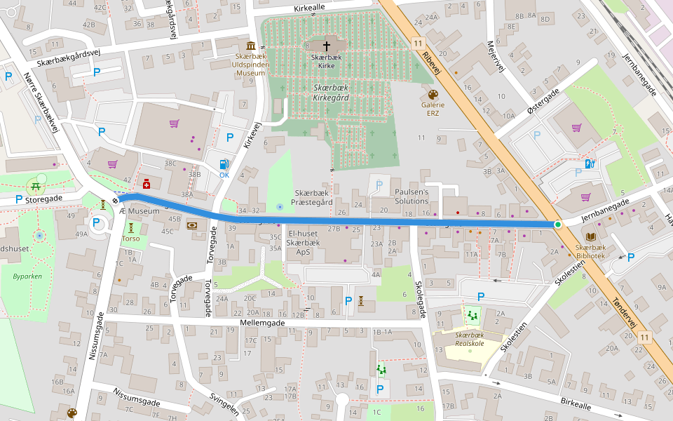 Storegade walking route map in Skærbæk