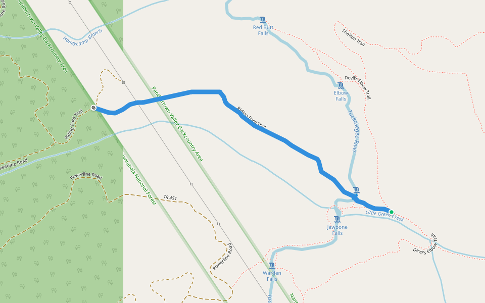 Riding Ford Trail walking route map in Lake Toxaway