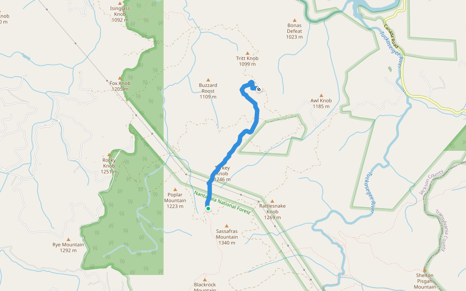 Turkey Knob Trail walking route map in Tuckasegee